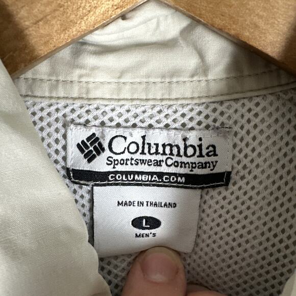 Columbia PFG Shirt Mens L Beige Short Sleeve Performance Vented Fishing FLAWS - Picture 10 of 14